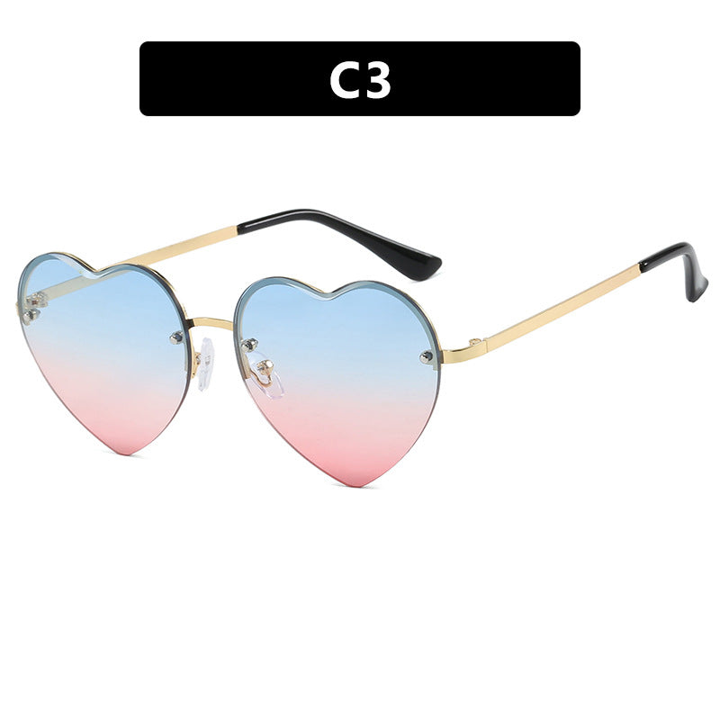 Women's Heart-Shaped Sunglasses with Mirrored Lenses and Fashionable Metal Frame Bowlift