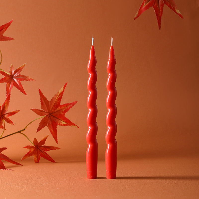 Sinuous Sculptural Taper Candle Pair Long-Burning Dripless Dinner Candles