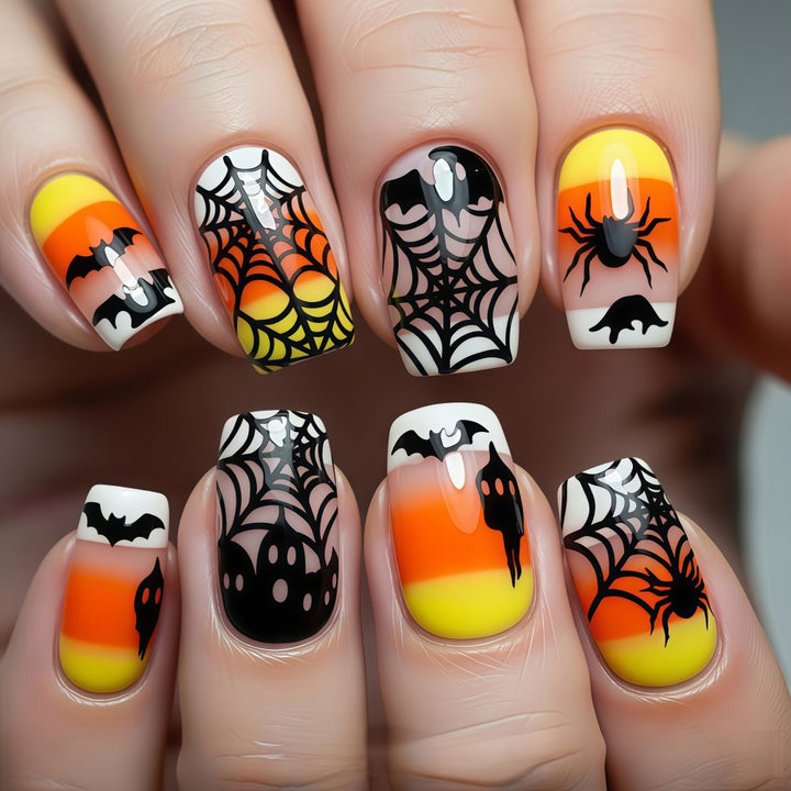 Creative Halloween-style artificial nails with spider and bat designs Bowlift
