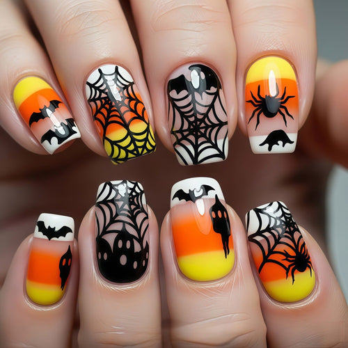 Creative Halloween-style artificial nails with spider and bat designs Bowlift