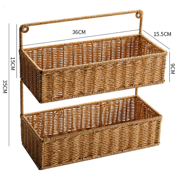 Double-Tier Woven Storage Basket with Handle Bowlift