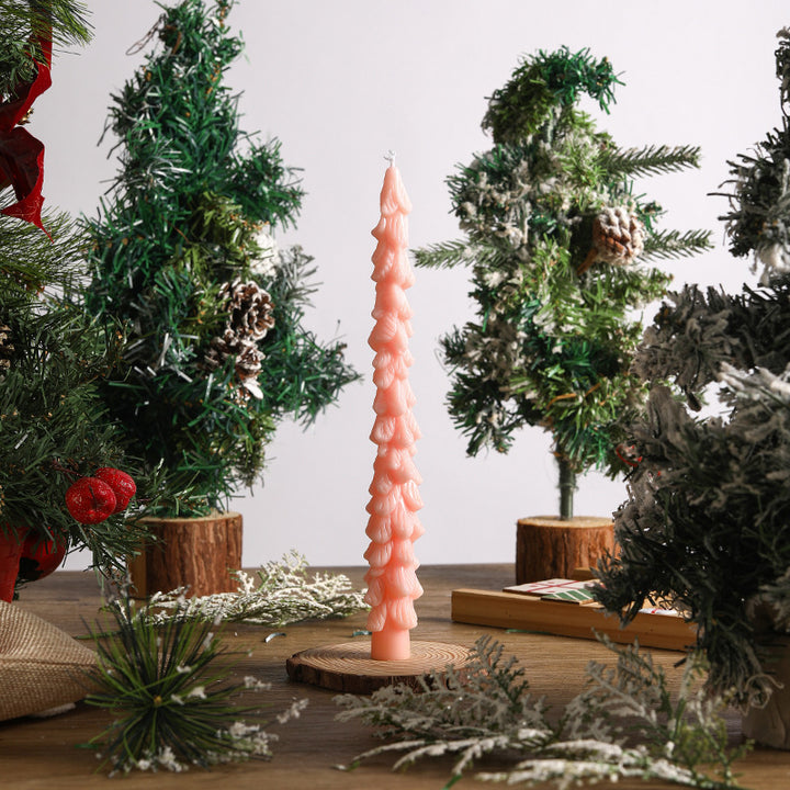 Sculptural Pine-Scale Tall Taper Candle for Holiday Centerpiece