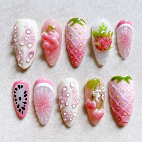 Fruit-Inspired Decorative Press-On Nail Art Set
