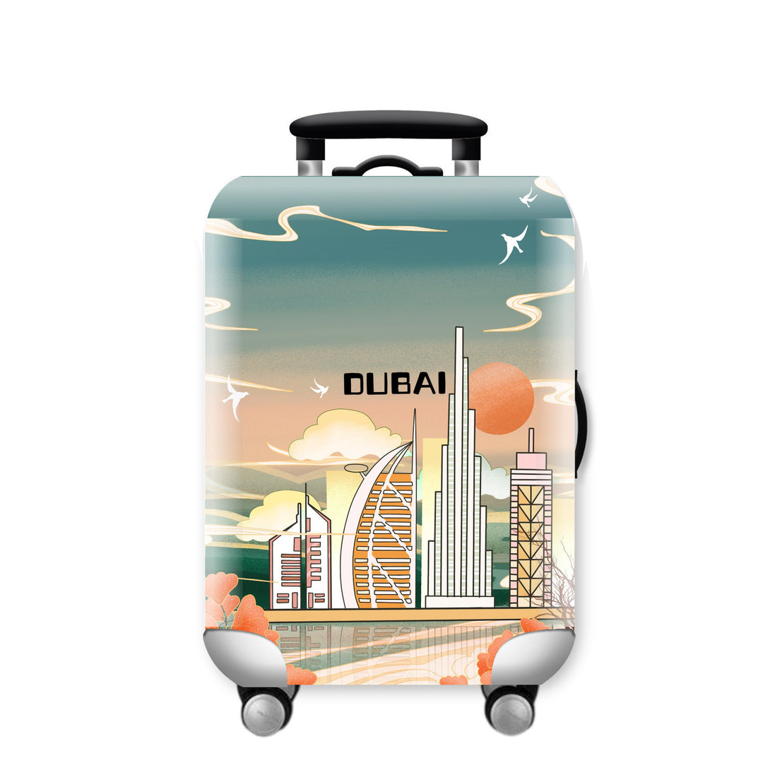 Women Hard Shell Suitcase with Urban Skyline Motif Bowlift