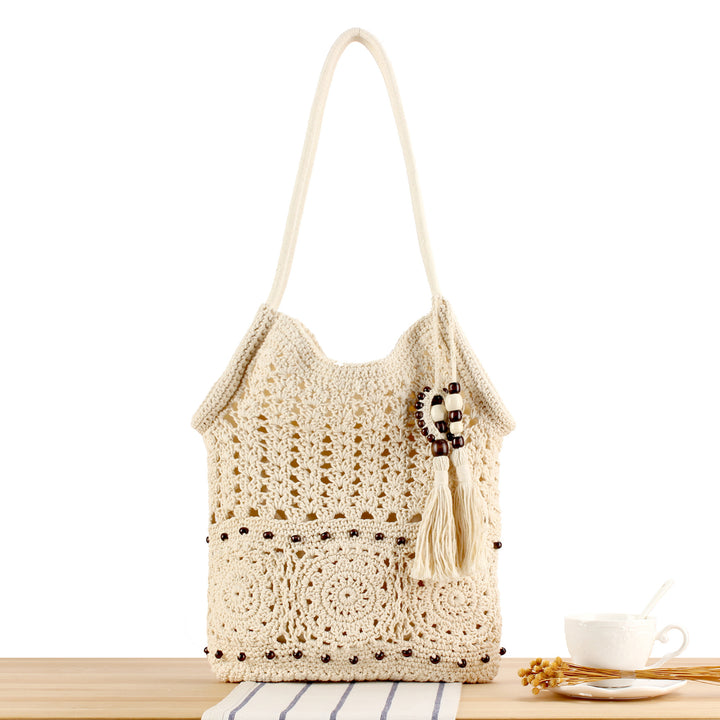 Handmade Macramé Tote Bag with Floral Crochet Work Bowlift