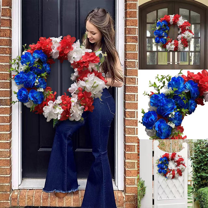 Unisex nan patriotic artificial floral door wreath with mixed peony and hydrangea clusters Bowlift