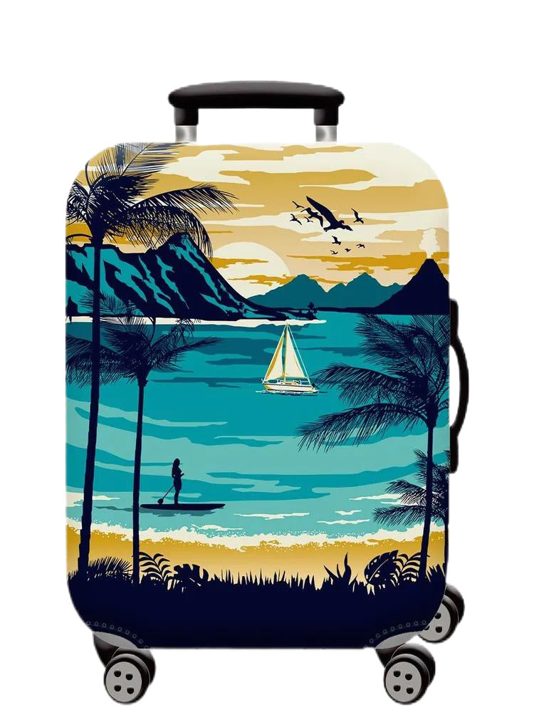 Unisex hard-shell cabin trolley with vintage travel illustration, 360° swivel wheels and telescopic handle Bowlift