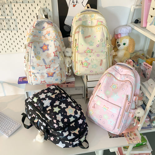 Backpack with Colorful Star Motif and Multifunctional Compartments Bowlift