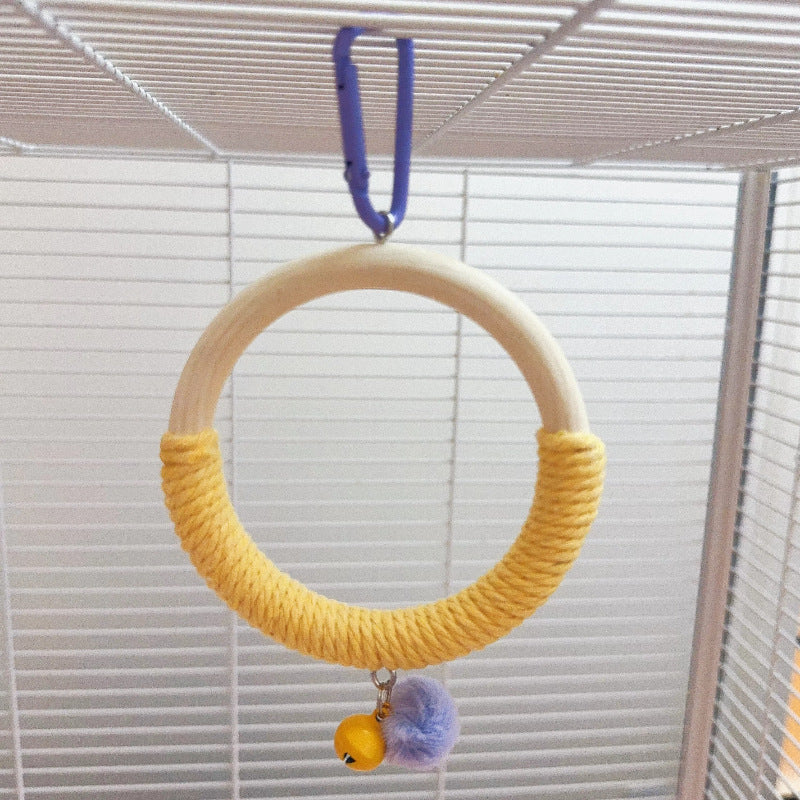 Hanging Rope-Wrapped Wooden Ring Chew and Perch Bird Toy Bowlift