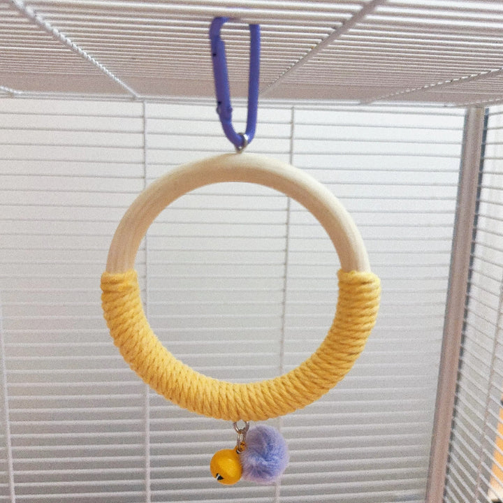 Hanging Rope-Wrapped Wooden Ring Chew and Perch Bird Toy Bowlift