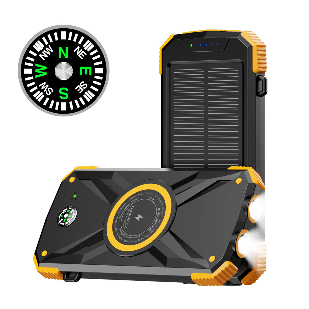 Solar-powered power bank with integrated compass and LED light Bowlift