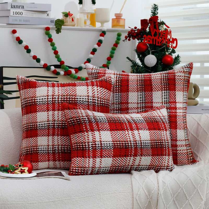 Square checked woven cushion cover in tweed look for sofa & festive decor Bowlift