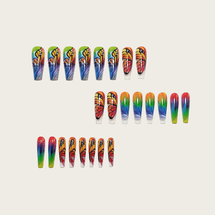 Artificial nails with colorful butterfly design Bowlift