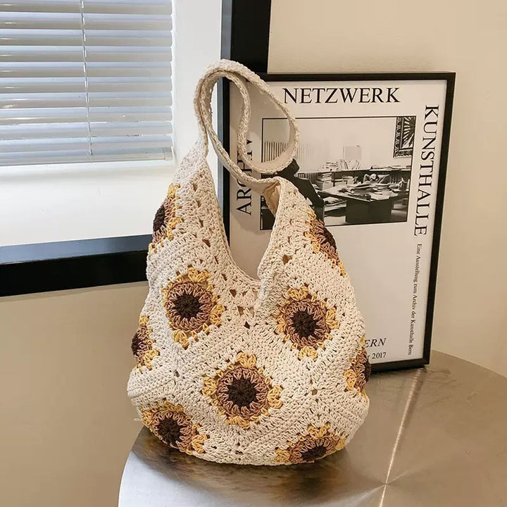Macrame Shopper with Colorful Flower Pattern Bowlift