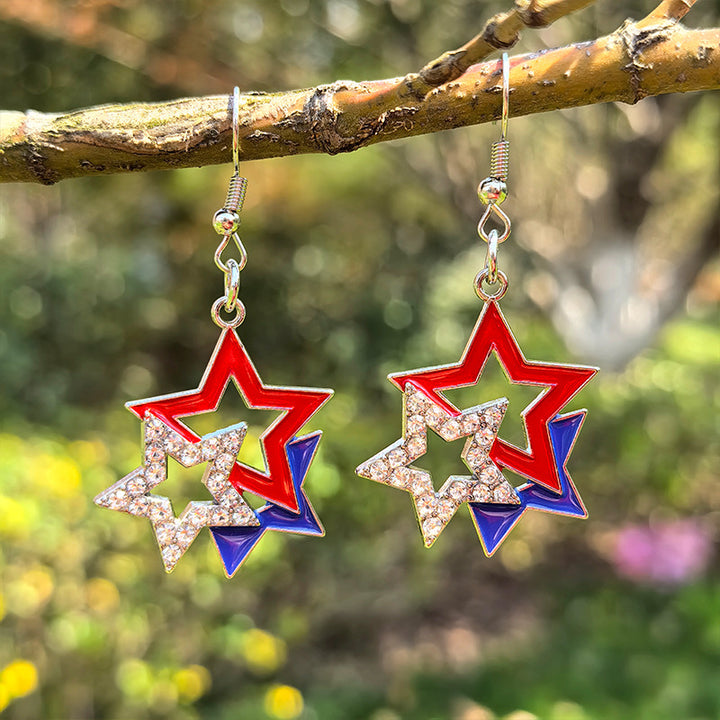 Women's eye-catching star enamel earrings with crystal embellishments and hook clasp Bowlift