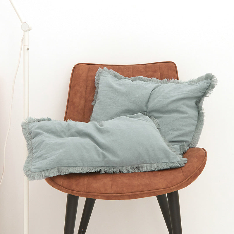 Textured Fringed Lumbar Pillow