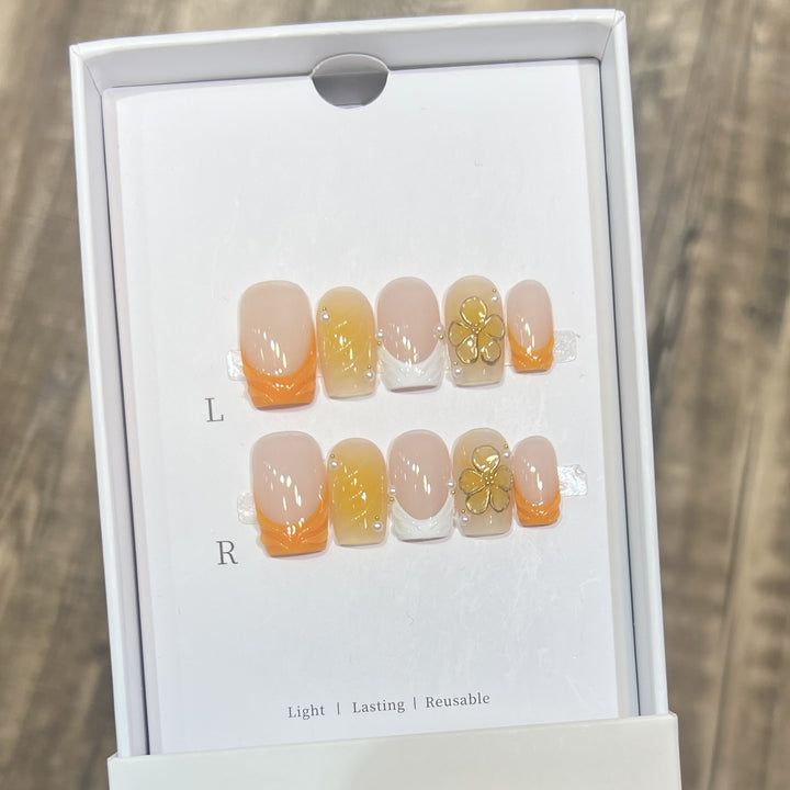 Elegant Stiletto Press-On Nail Set with Floral Accents Bowlift