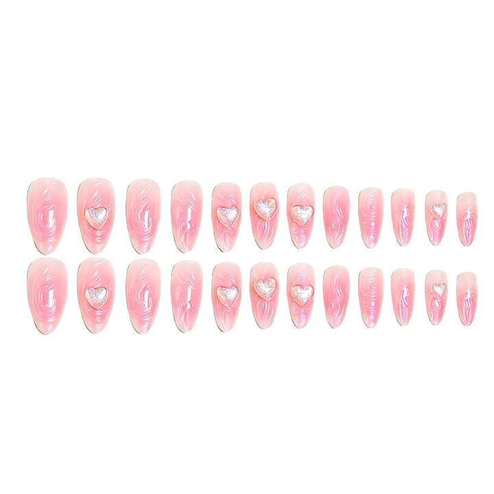 Artificial nail set with 3D heart decorations and shimmering accents Bowlift