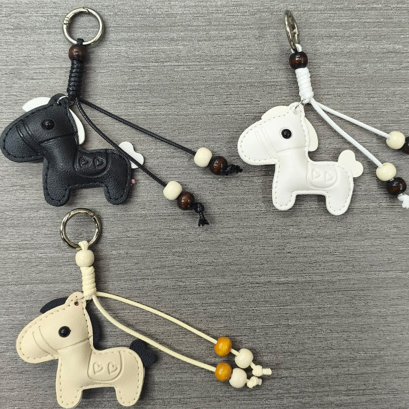 Playful Horse Shaped Leather Keychain Bowlift