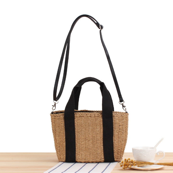 Elegant Braided Handbag with Contrasting Shoulder Straps Bowlift