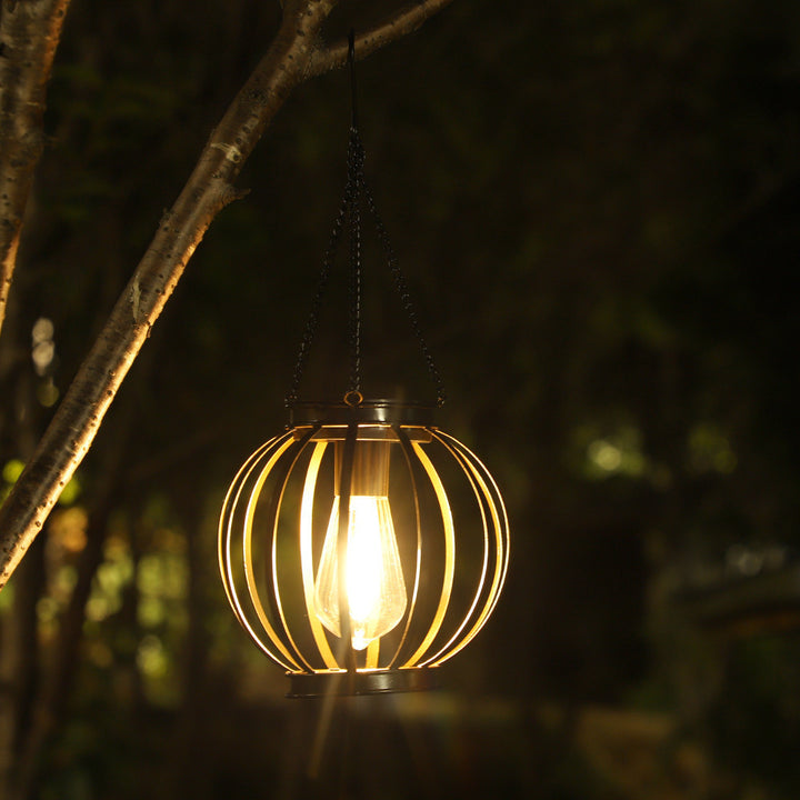 Vintage Hanging Metal Lantern Pendant With Edison-Style Bulb Cage And Adjustable Chain Bowlift