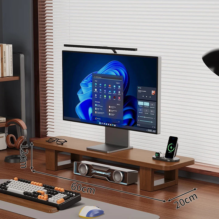 Modern Wooden Monitor Stand with Cable Management Bowlift