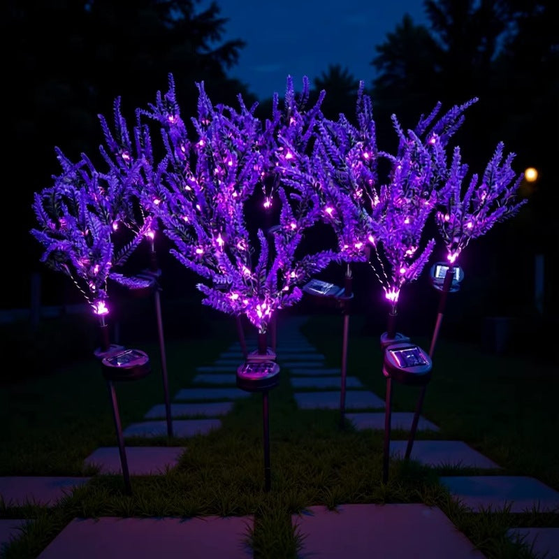 Solar LED Faux Lavender Garden Stake Lights Bowlift