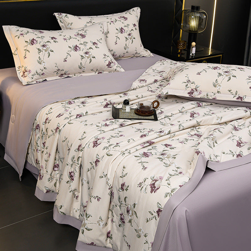 Floral Cotton Sateen Duvet Cover Set With Piped Border And Matching Pillow Shams