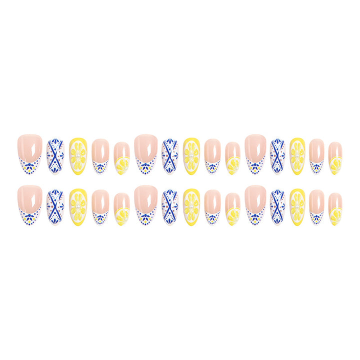 Creative Nail Art Set with Lemon and Flower Designs Bowlift