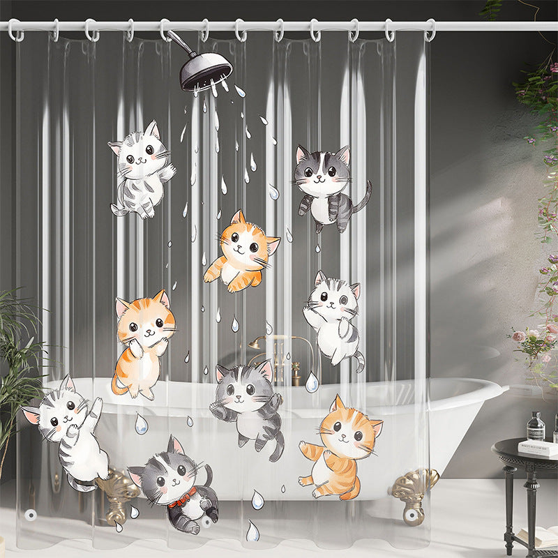 Cute Cartoon Cat-Themed Shower Curtain Bowlift
