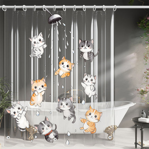 Cute Cartoon Cat-Themed Shower Curtain Bowlift