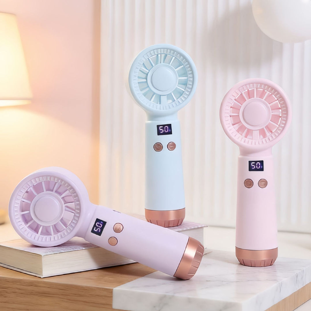Women’s portable hand fan with digital display and USB charging port Bowlift