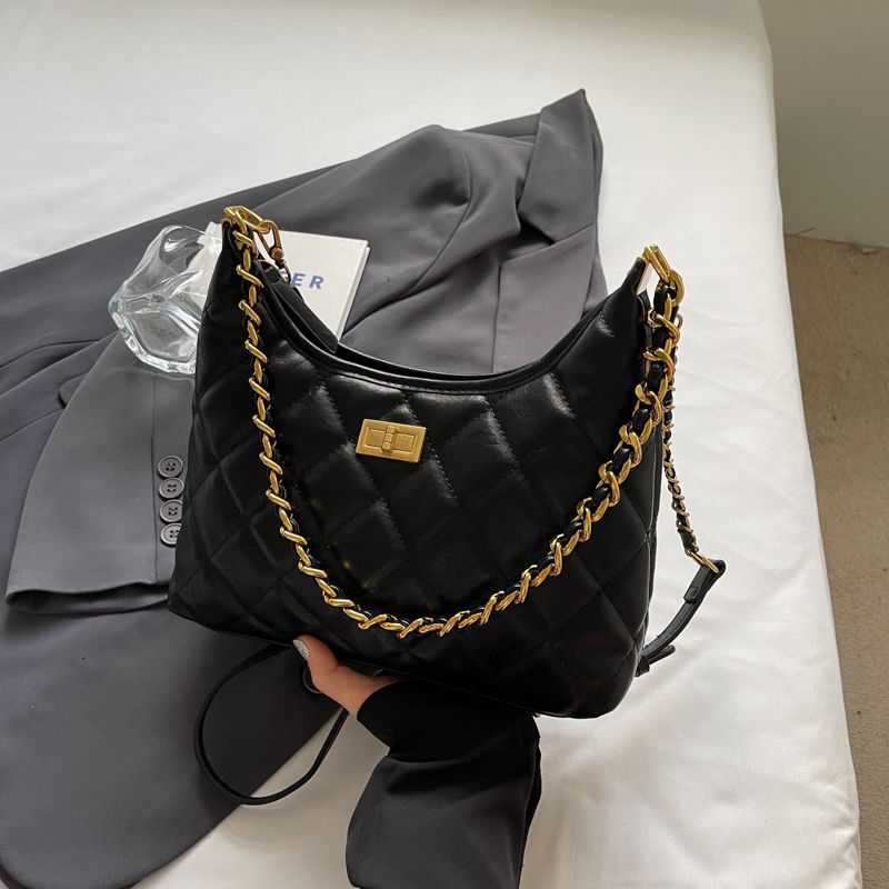 Elegant Chain-Embellished Hobo Bag Bowlift