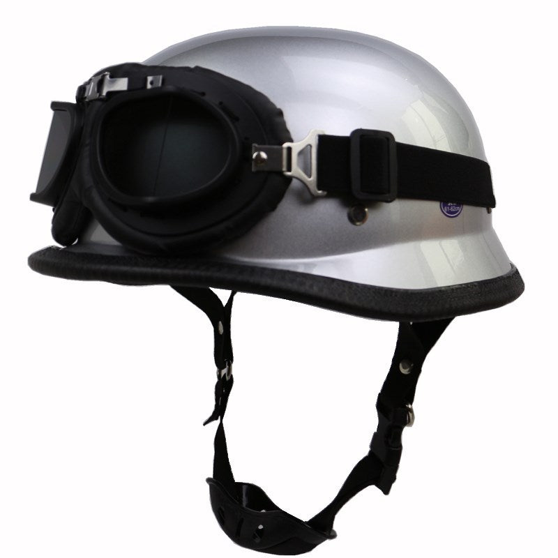Retro Half-Style Motorcycle Helmet with Protective Goggles Bowlift