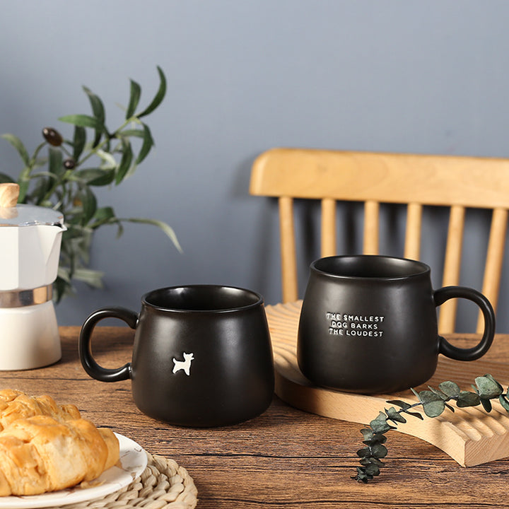 Matte Ceramic Tapered Round Coffee Mug With Deer Head Antler Graphic And Oversized Ergonomic Handle