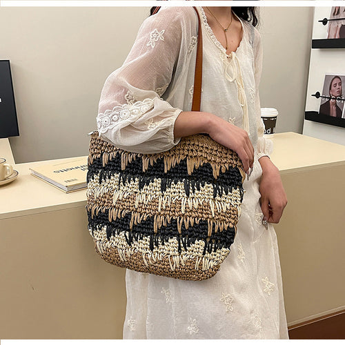 Large, Handmade Straw Bag with Designer Details Bowlift
