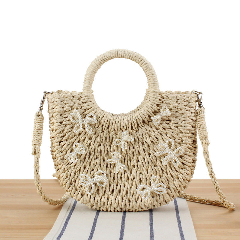 Handbag with Decorative Pearl Flowers Bowlift