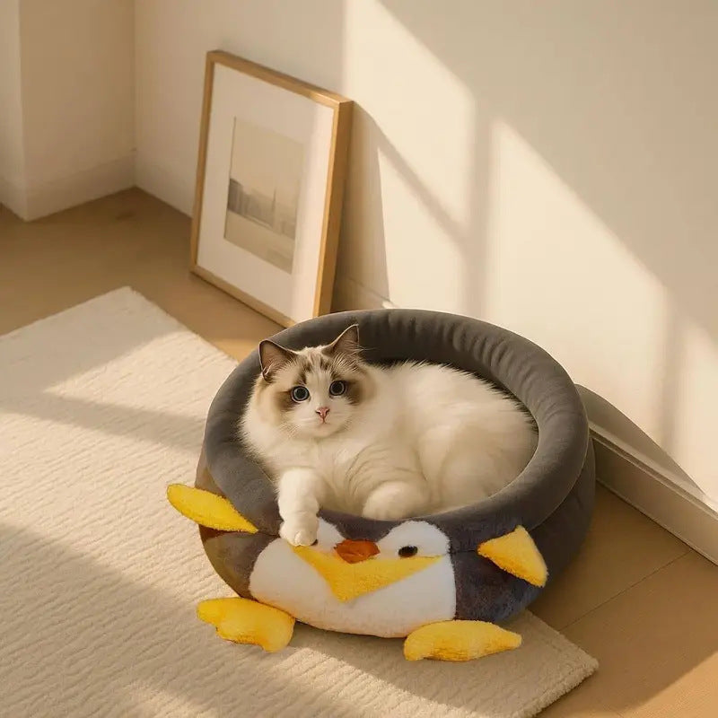 Penguin-Themed Plush Dog Bed