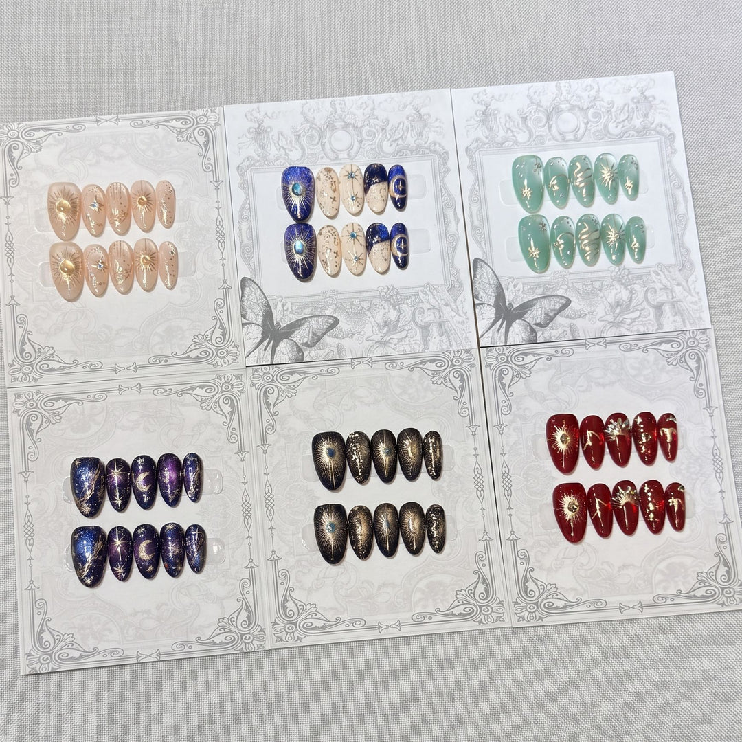 Decorative Press-On Nail Set with Celestial Accents Bowlift