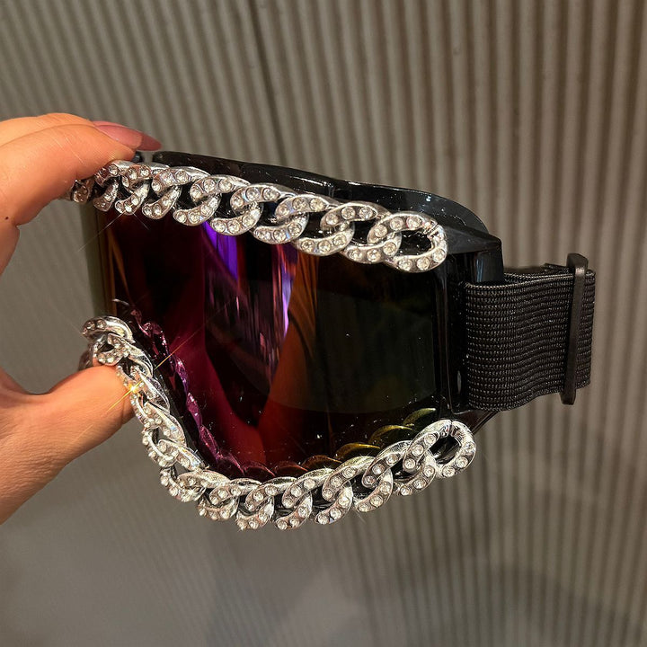 Ladies sporty elegant ski goggles with rhinestone decorated frame Bowlift
