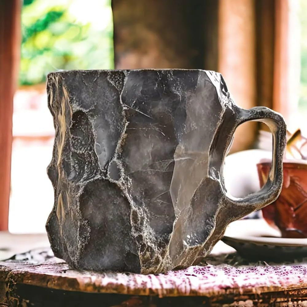 Hand-Carved Natural Agate Geode Coffee Mug With Polished Rim And Crystalline Interior