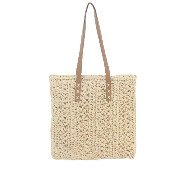 Spacious straw shopping bag with leather handles Bowlift