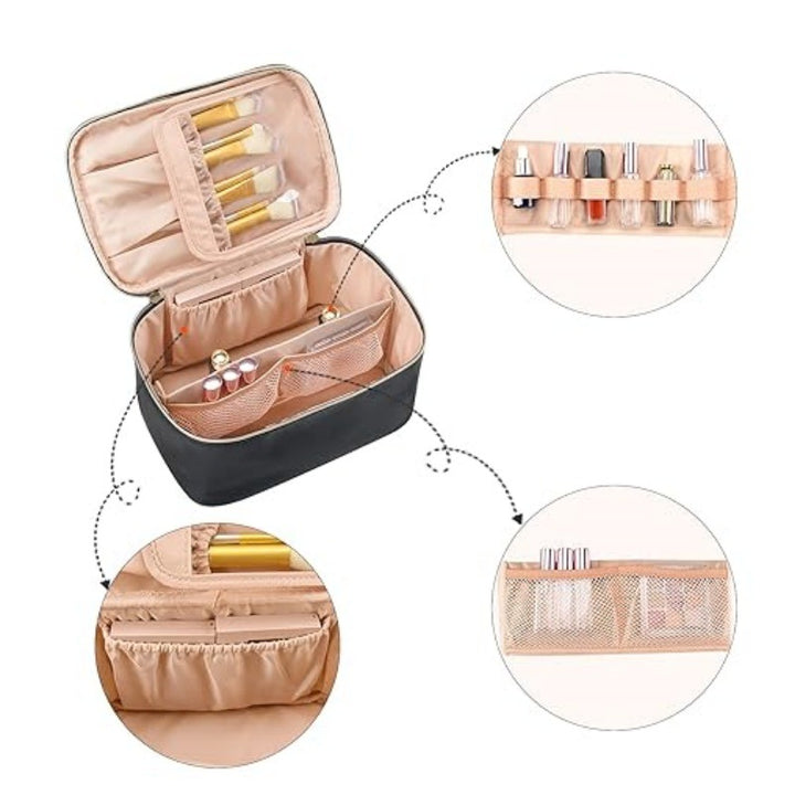 Cosmetic Organizer Bag with Structured Design and Versatile Compartments Bowlift