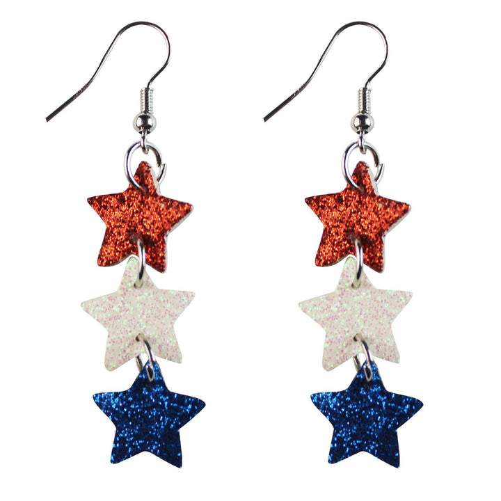 Women's nan teardrop-shaped faux leather earrings with star and stripe print Bowlift