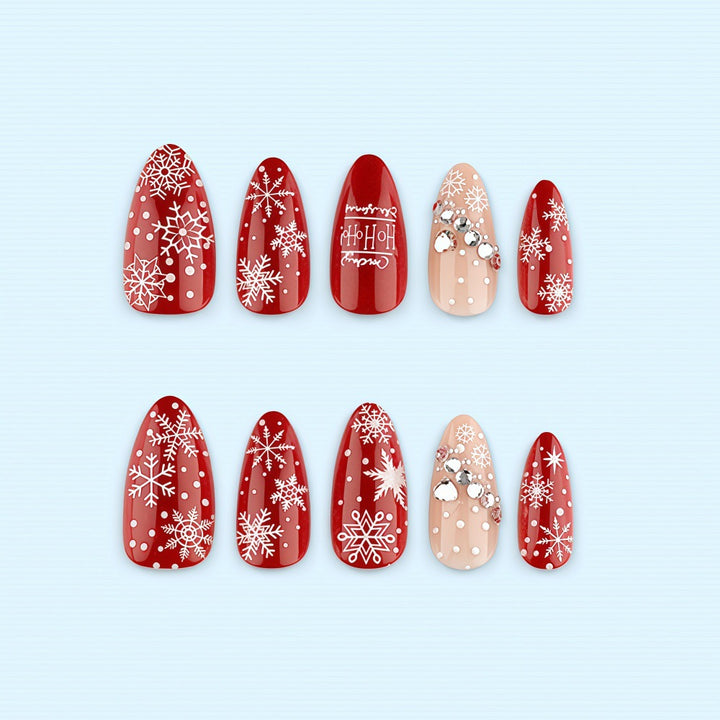 Artificial nails in festive Christmas design Bowlift