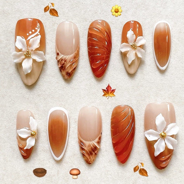 Decorative Floral Press-On Nails Bowlift