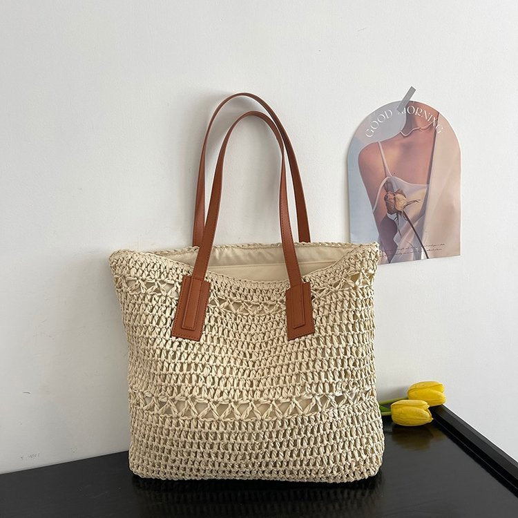 Handmade beach bag with wide leather handles Bowlift