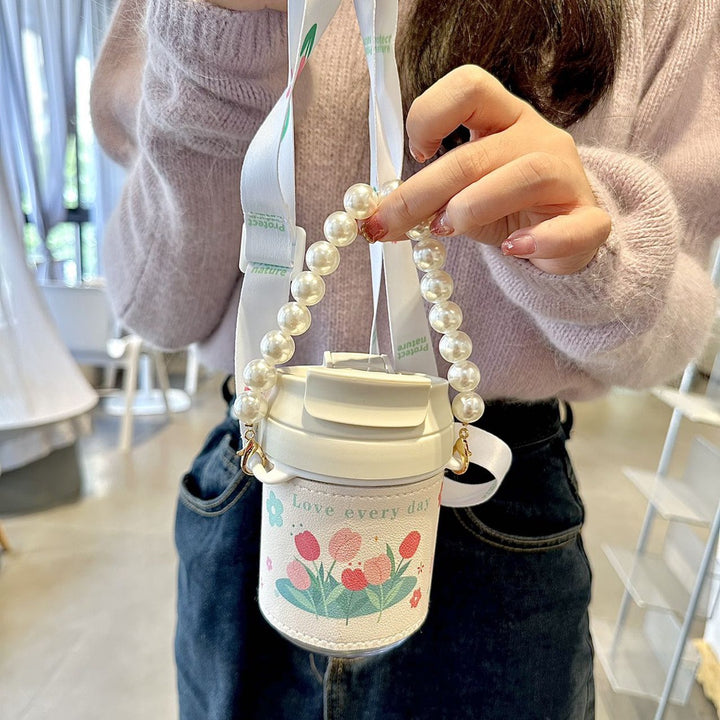 Women's insulated bottle with practical pearl carrying strap Bowlift