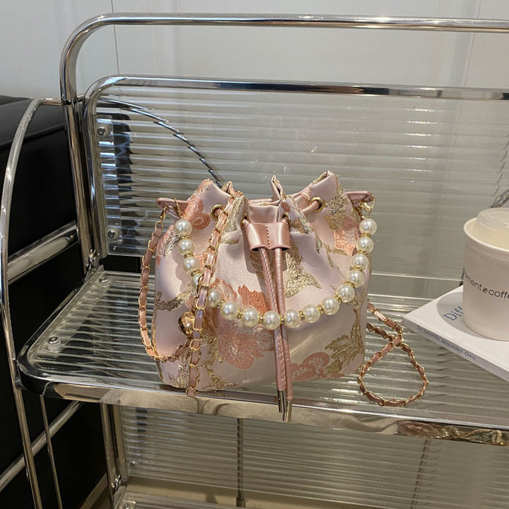 Elegant Floral Print Drawstring Bucket Bag Bowlift