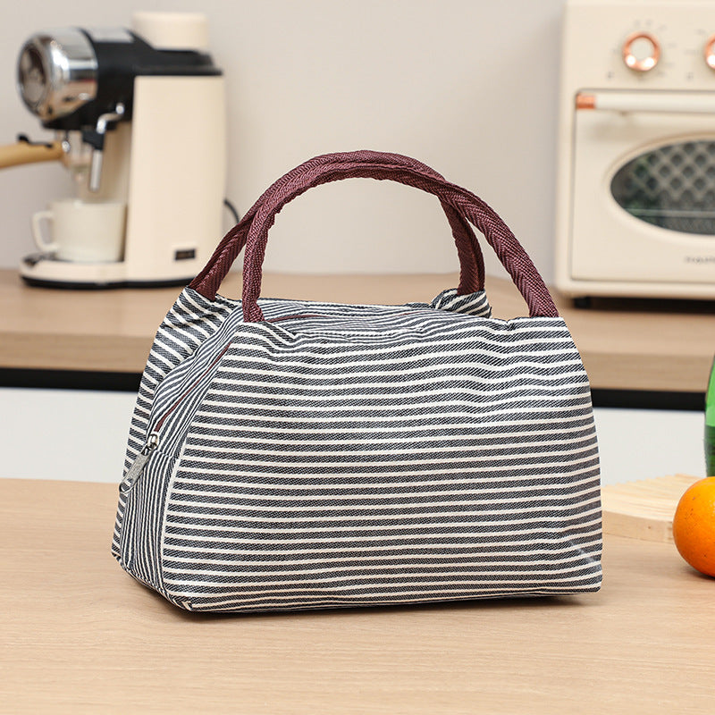 Insulated Striped Lunch Tote Cooler Bag with Side Zipper Pocket and Padded Handles Bowlift